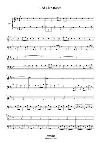 “Red Like Roses”钢琴谱-Composed by Jeff Williams-免费下载-天天钢琴