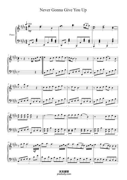 “Never Gonna Give You Up”钢琴谱-MJD-免费下载-天天钢琴