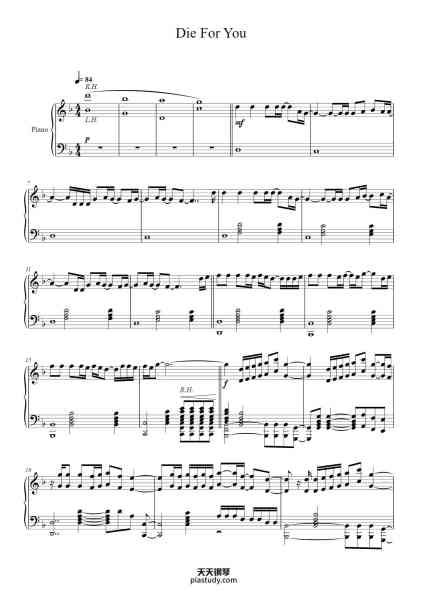 “Die For You”钢琴谱-Piano Cover Arr. 3dgrabb-免费下载-天天钢琴
