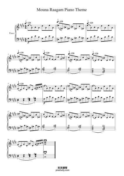 “Mouna Raagam Piano Theme”钢琴谱-Ilayaraja-免费下载-天天钢琴