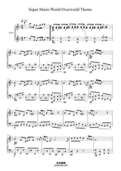 “Super Mario World Overworld Theme (Piano Version)”钢琴谱-Koji Kondo-免费下载-天天钢琴