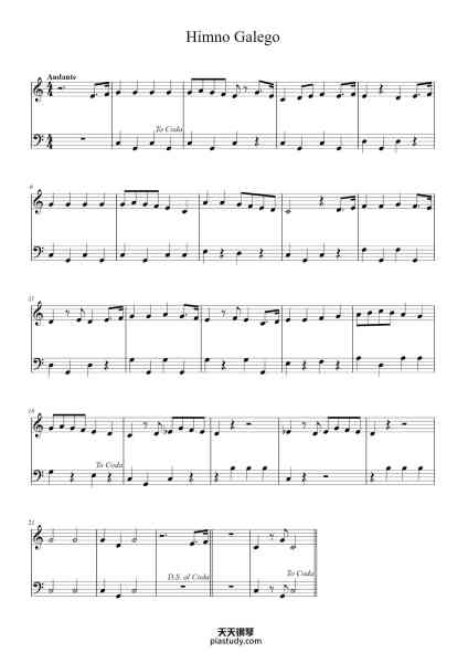 “Himno Galego”钢琴谱-Arr. Ruben Canedo Silva-免费下载-天天钢琴