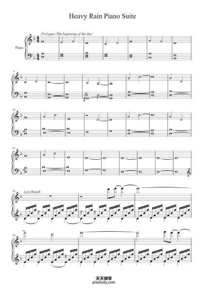 “Heavy Rain Piano Suite”钢琴谱-Composed by Normand Corbeil
Arranged by Captnflav-免费下载-天天钢琴