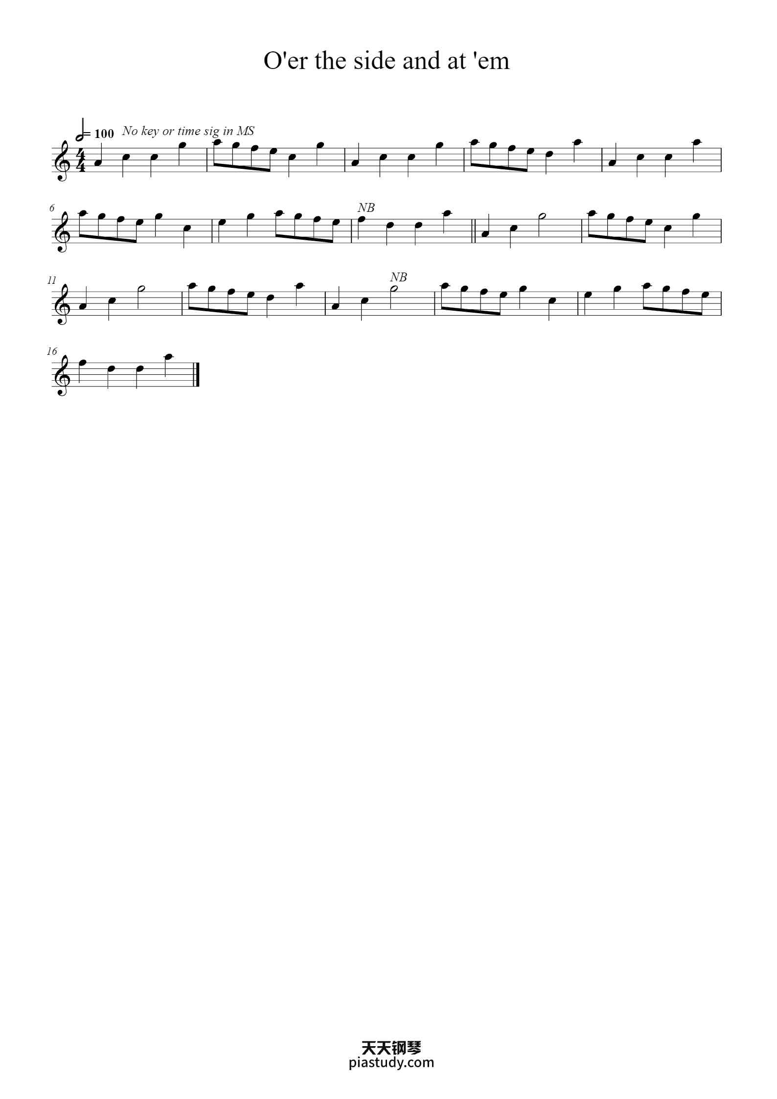 O'er the side and at 'em钢琴谱 - undefined - free piano sheet music ...