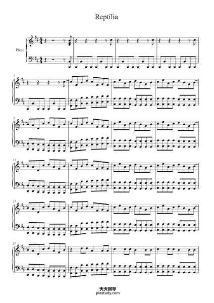 “Reptilia”钢琴谱-Caterina Ditrano-免费下载-天天钢琴