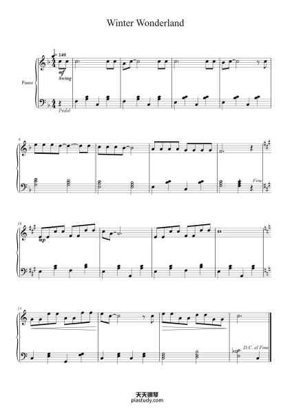 “Winter Wonderland”钢琴谱-Felix Bernard
Arranged by Sadie King
-免费下载-天天钢琴