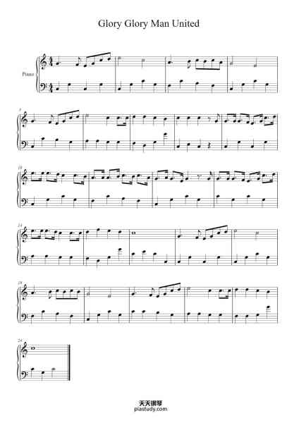 “Glory Glory Man United”钢琴谱-Pianar_Quartz-免费下载-天天钢琴