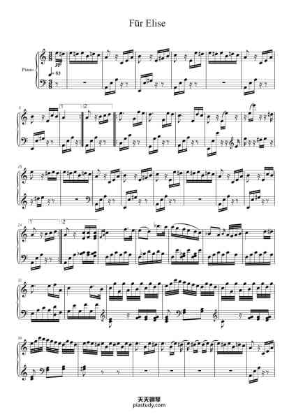 “Für Elise”钢琴谱-Ludwig van Beethoven-免费下载-天天钢琴