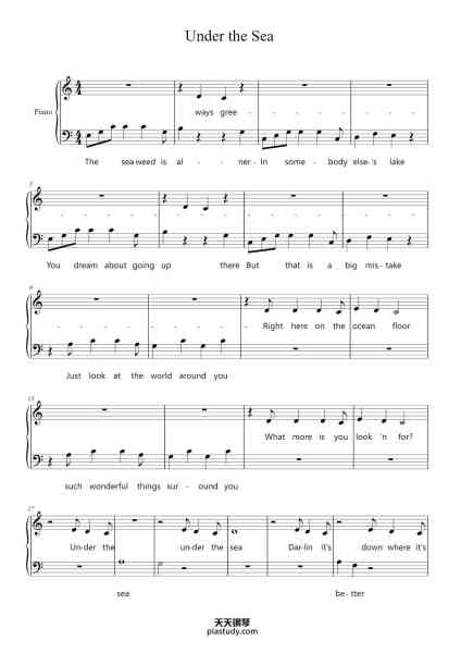 “Under the Sea”钢琴谱-Alan Menken-免费下载-天天钢琴
