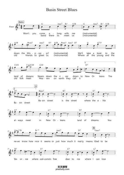 “Basin Street Blues”钢琴谱-Spencer Williams-免费下载-天天钢琴