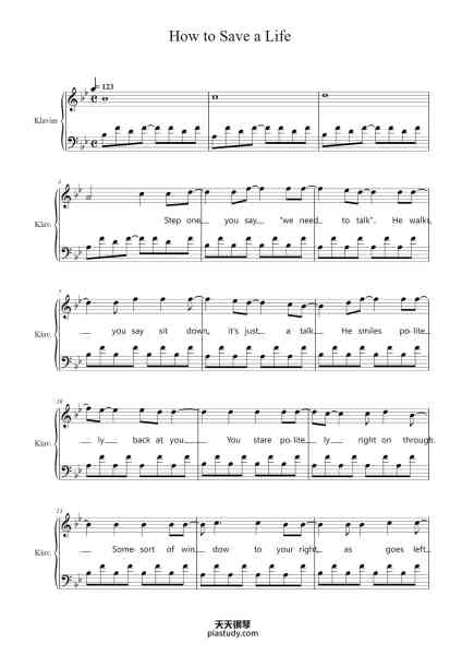 “How to Save a Life”钢琴谱-The Fray-免费下载-天天钢琴