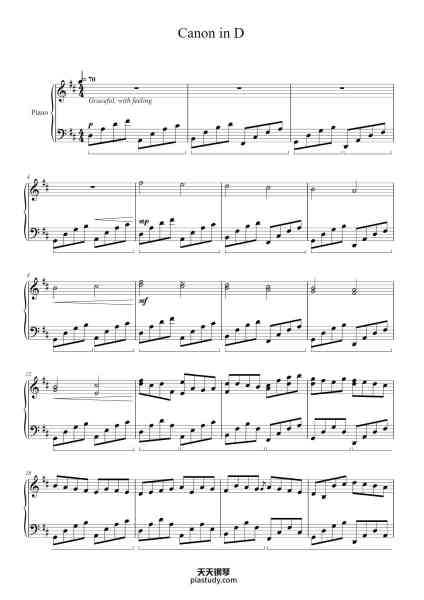“Canon in D Major, Pachelbel's Canon”钢琴谱-Johann Pachelbel-免费下载-天天钢琴