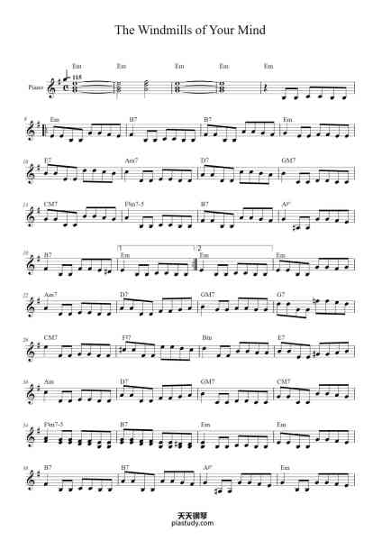 “The Windmills of Your Mind”钢琴谱-Michel Legrand-免费下载-天天钢琴