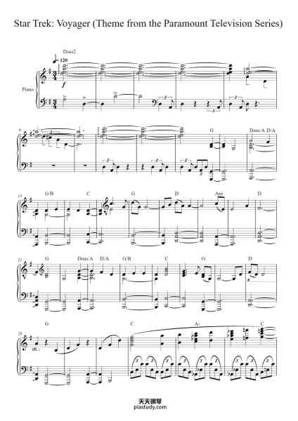 “Star Trek: Voyager (Theme from the Paramount Television Series)”钢琴谱-Jerry Goldsmith-免费下载-天天钢琴