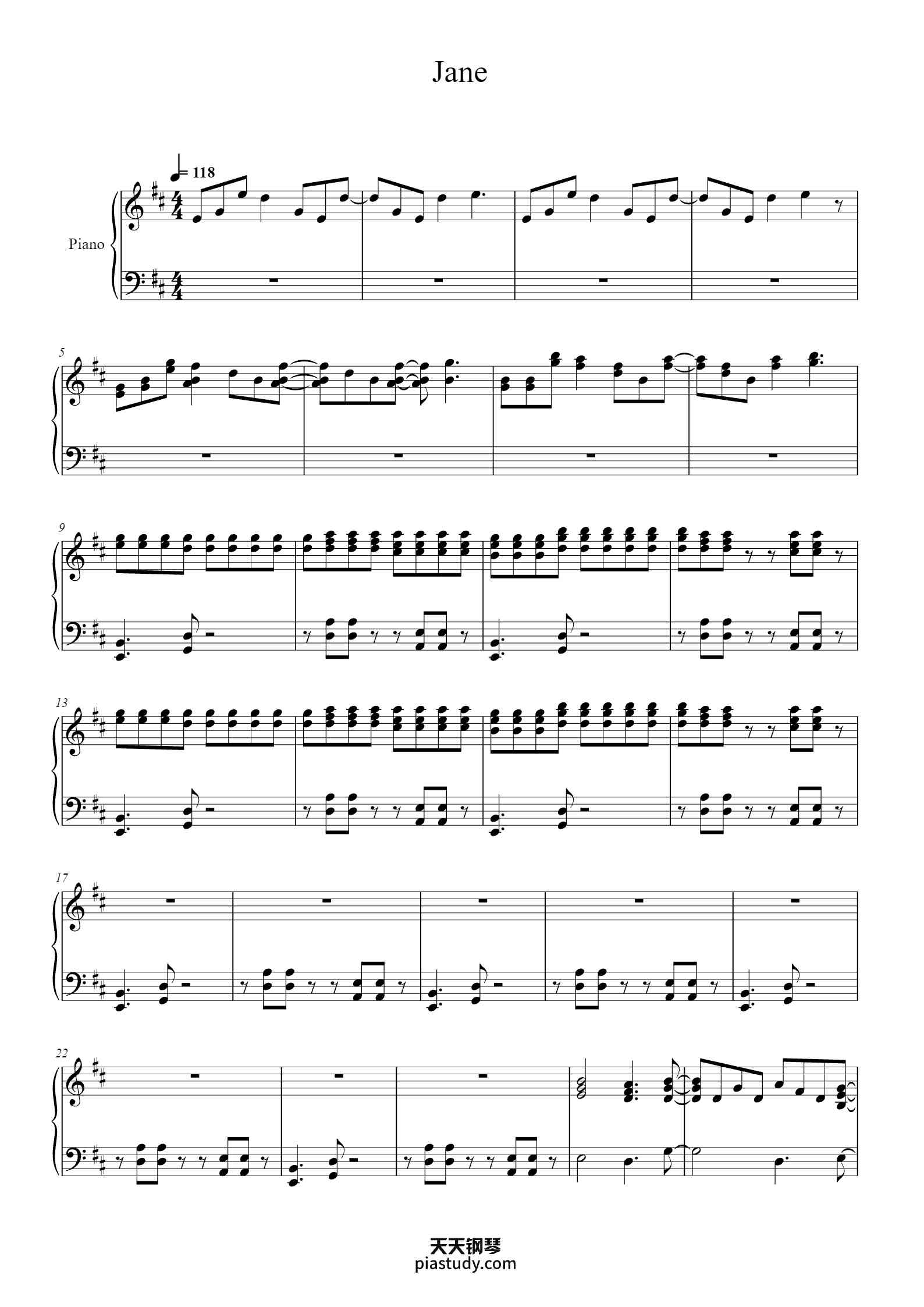 'Jane' - Piano Sheet Music By Jefferson Starship | TOPiano