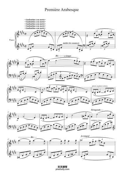 “Deux Arabesques, L. 66: No. 1 in E Major, Andantino con moto”钢琴谱-Claude Debussy-免费下载-天天钢琴