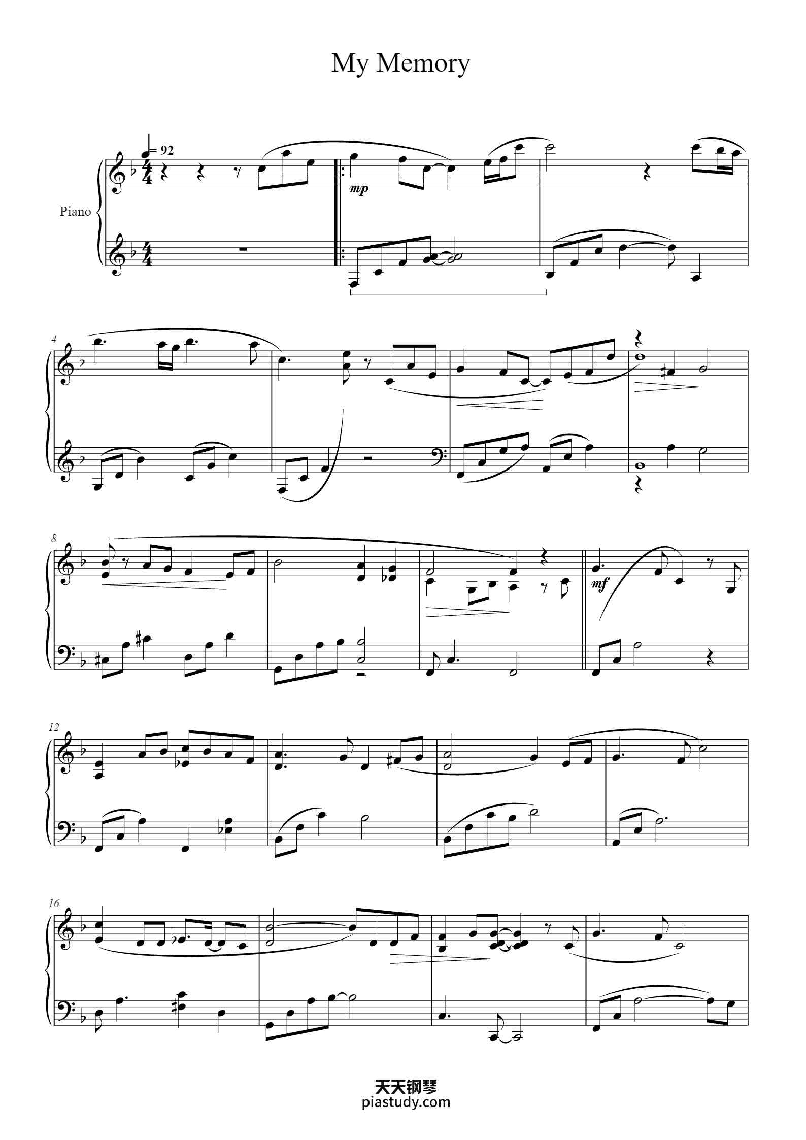 'My Memory' - Piano Sheet Music By Ryu | TOPiano