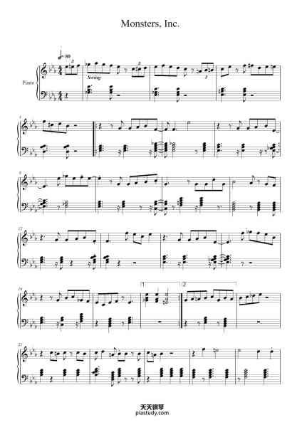 “Monsters, Inc.”钢琴谱-Randy Newman-免费下载-天天钢琴