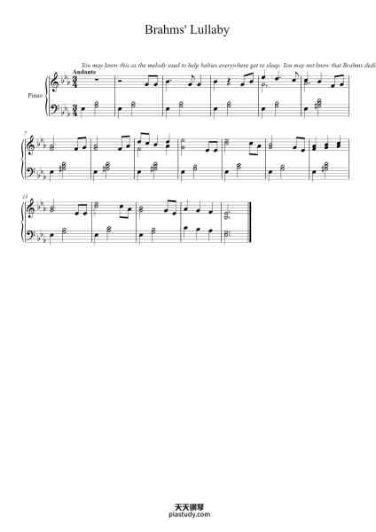 “Wiegenlied, Op. 49, No. 4”钢琴谱-Johannes Brahms (1833 - 1897)-免费下载-天天钢琴