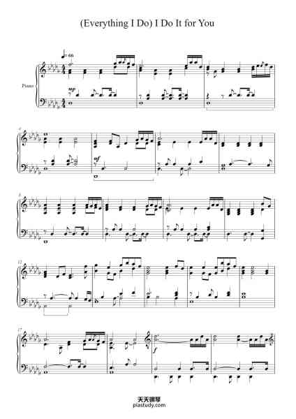 “(Everything I Do) I Do It For You”钢琴谱-Bryan Adams Michael Kamen Robert J. Lange-免费下载-天天钢琴