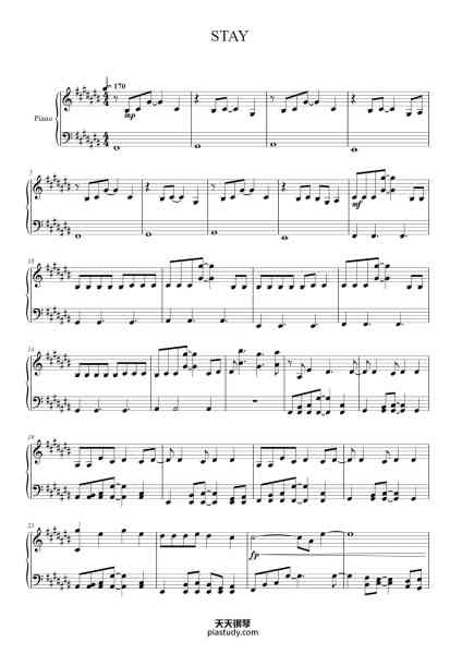 “STAY”钢琴谱-Joshua Braun-免费下载-天天钢琴
