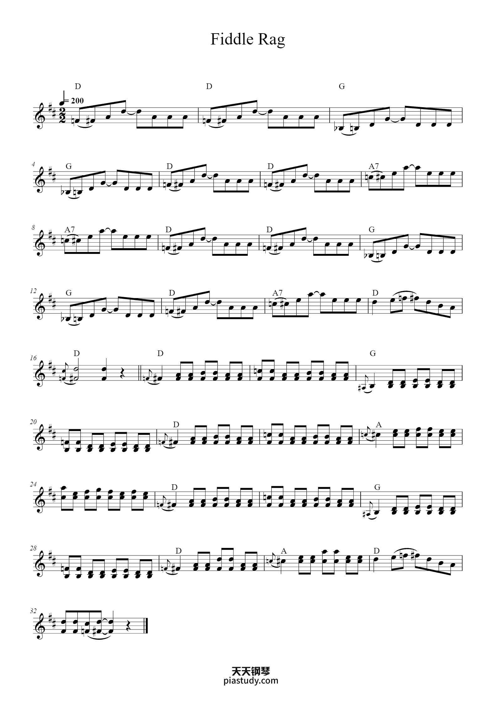 Fiddle Rag钢琴谱 - Anon. - free piano sheet music - PiaNoproblem