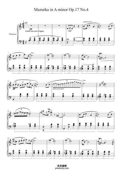 “Mazurka in A Minor, Op. 17, No. 4”钢琴谱-Frédéric Chopin-免费下载-天天钢琴