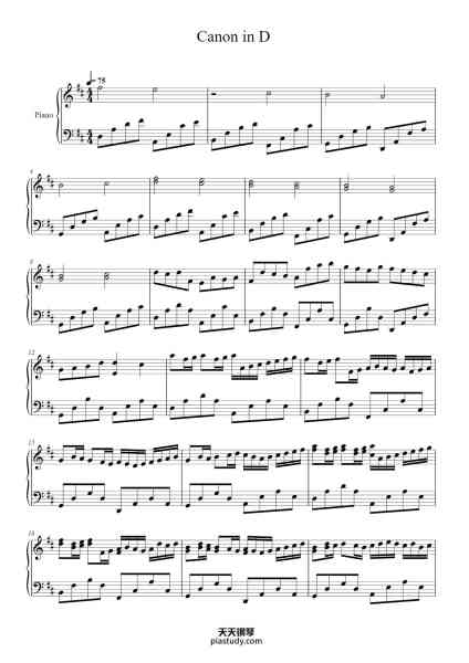 “Canon in D Major, Pachelbel's Canon”钢琴谱-Johann Pachelbel-免费下载-天天钢琴