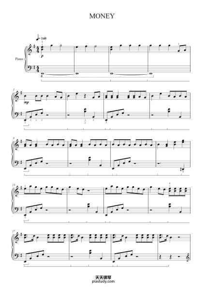 “MONEY”钢琴谱-Arr: Hou Si Wong-免费下载-天天钢琴