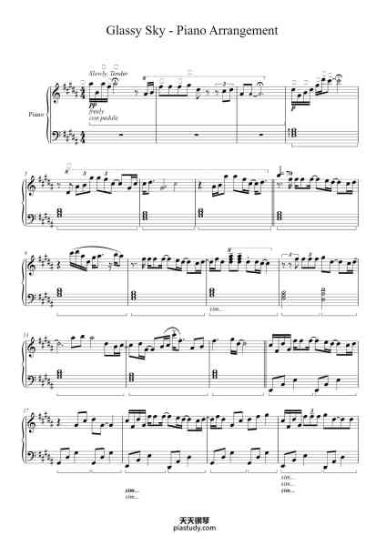 “Glassy Sky - Piano Arrangement”钢琴谱-Piano Arr.: Tayyab Shehzad Sheets by Benjamin Kowollik-免费下载-天天钢琴