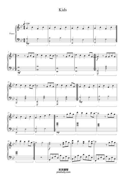 “Kids”钢琴谱-Composers: Kyle Dixon and Michael Stein-免费下载-天天钢琴