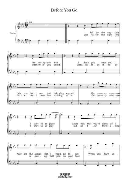 “Before You Go”钢琴谱-Lewis Capaldi-免费下载-天天钢琴