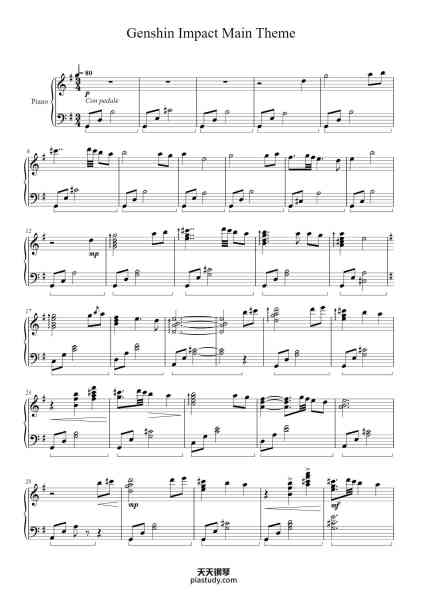 “Genshin Impact Main Theme”钢琴谱-Original Composer: Yu-Peng Chen
Arr. by Nick T
-免费下载-天天钢琴
