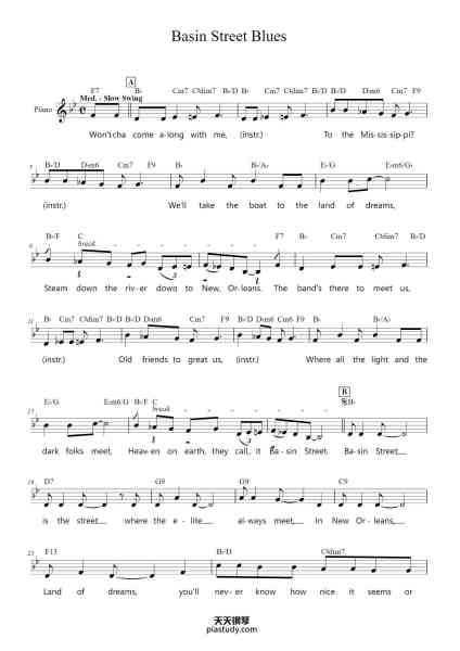 “Basin Street Blues”钢琴谱-Spencer Williams-免费下载-天天钢琴