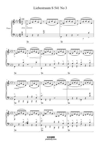 “Liebestraum S 541 No 3 in A♭ Major”钢琴谱-Liszt-免费下载-天天钢琴
