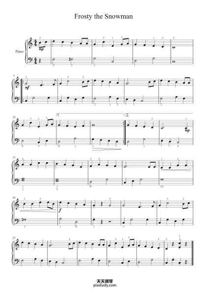 “Frosty the Snowman”钢琴谱-Walter Rollins and Steve Nelson
Arranged by Jay Park, Becky Messer-免费下载-天天钢琴