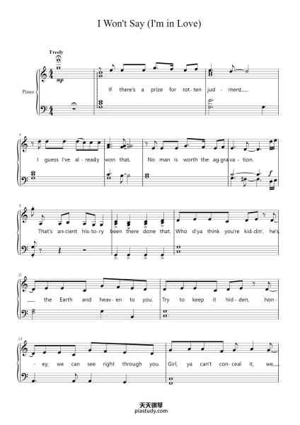 “I Won't Say (I'm in Love)”钢琴谱-Music by Alan Menken-免费下载-天天钢琴