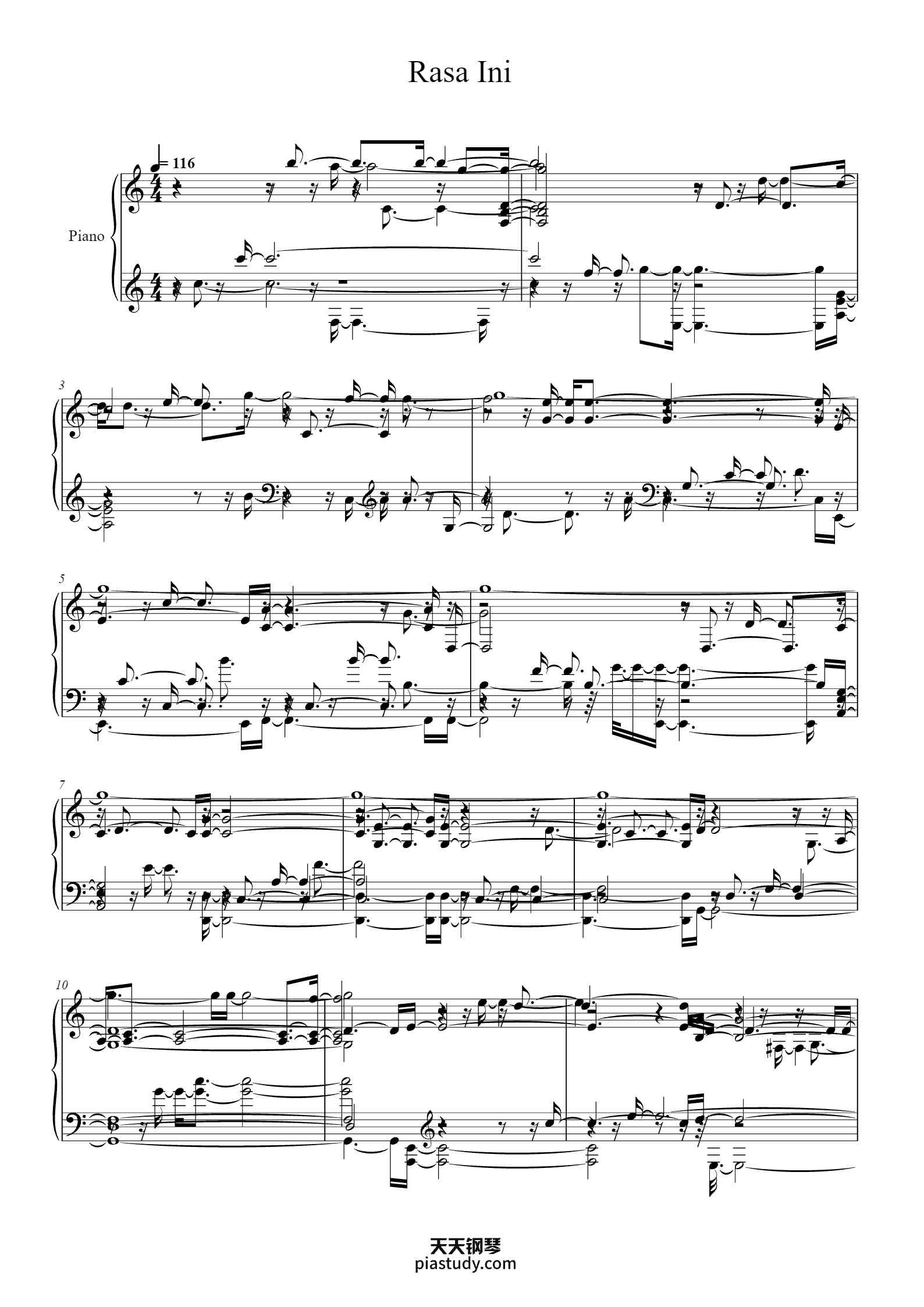 'Rasa Ini' - Piano Sheet Music By xxx | TOPiano