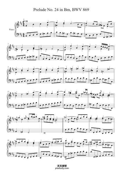 “Prelude No. 24 in Bm, BWV 869”钢琴谱-Johann Sebastian Bach-免费下载-天天钢琴