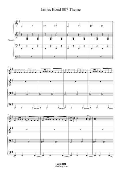 “James Bond 007 Theme”钢琴谱-Monty Norman-免费下载-天天钢琴