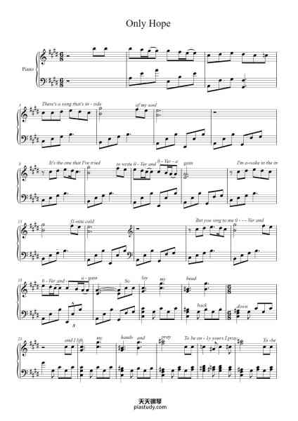 “Only Hope”钢琴谱-Words and Music by-免费下载-天天钢琴