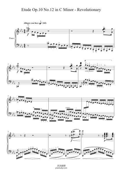 “Etude Op.10 No.12 in C Minor - Revolutionary”钢琴谱-Chopin-免费下载-天天钢琴