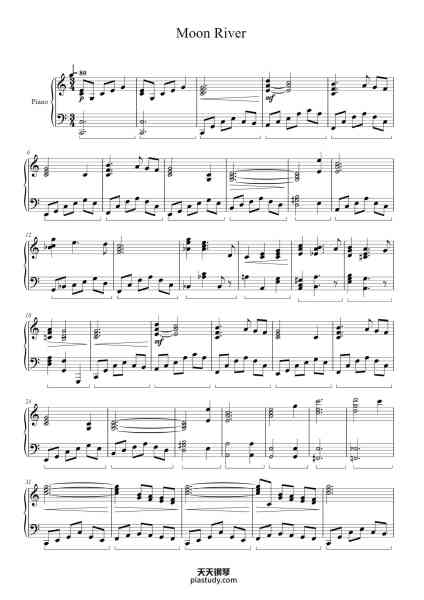 “Moon River”钢琴谱-Music by Henry Mancini Arr. Faithe Hackett-免费下载-天天钢琴