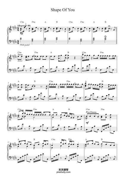“Shape Of You - Ed Sheeran (Piano Solo)”钢琴谱-Words and Music by ED SHEERAN,
KEVIN BRIGGS, KANDI BURRUSS,
TAMEKA COTTLE, STEVE MAC
and JOHN McDAID
Arranged by The Theorist-免费下载-天天钢琴