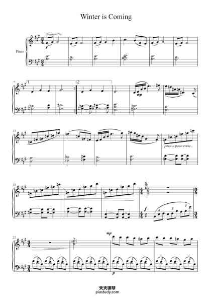 “Game of Thrones - Jon and Ygritte - Winter is Coming”钢琴谱-Music by José-Daniel Martínez-Miranda-免费下载-天天钢琴
