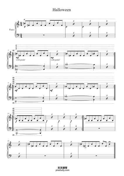 “Halloween”钢琴谱-JOHN CARPENTER
Arr. Megan Kruitbosch
-免费下载-天天钢琴