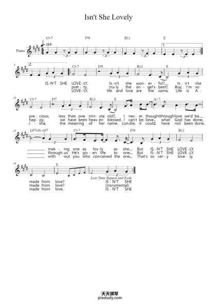“Isn't She Lovely”钢琴谱-Stevie Wonder-免费下载-天天钢琴