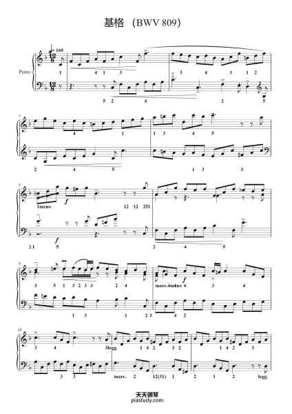 “第九级  基格（BWV 809）”钢琴谱-巴赫-免费下载-天天钢琴
