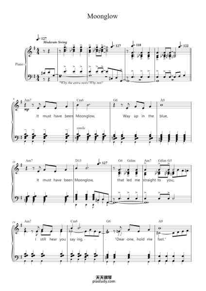 “Moonglow”钢琴谱-Will Hudson, Eddie De Lange and Irving Mills-免费下载-天天钢琴