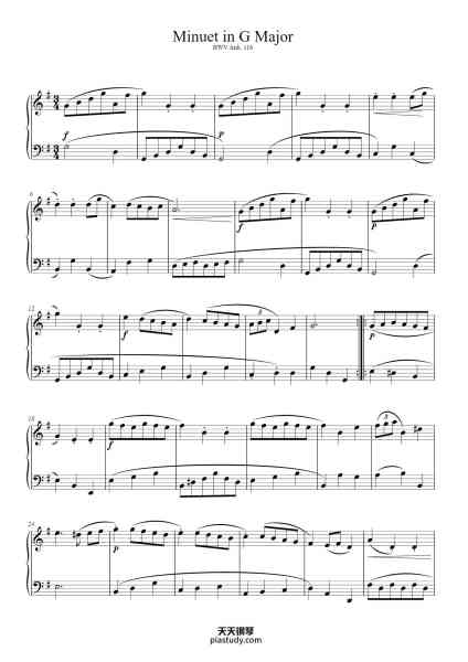 “Minuet in G Major, BWV Anh. 116”钢琴谱-Johann Sebastian Bach (1685 - 1750)-免费下载-天天钢琴